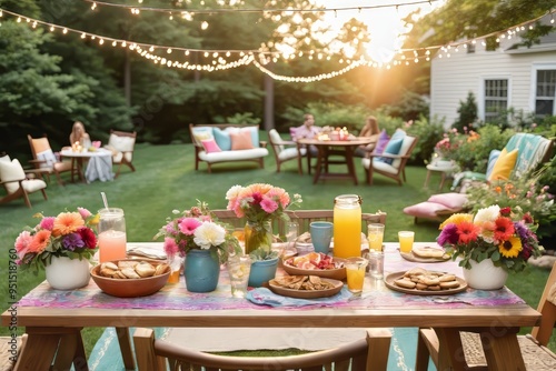 patio with grilled beef steak sizzling on the barbecue grill, perfect for a summer party