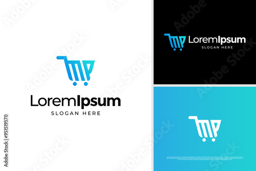 Abstract letter M P logo, shopping retail logo vector design template