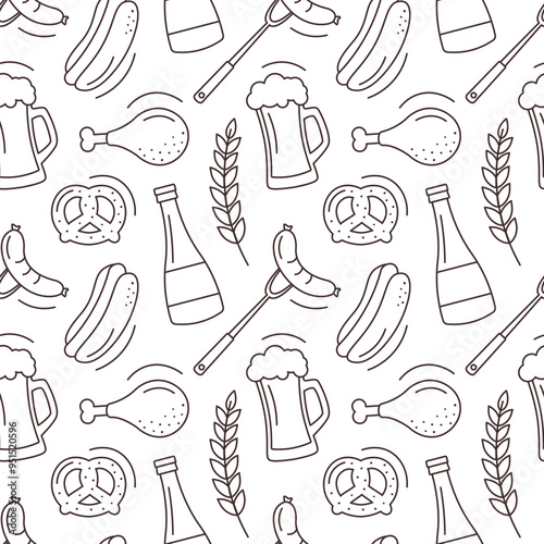 Festive Oktoberfest Seamless Pattern Design with Flat Cartoon Illustration