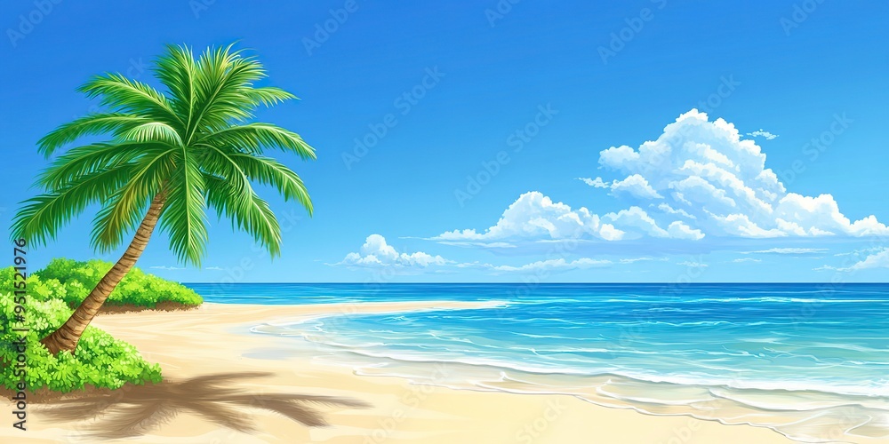Sea beach with palm tree summer island tropic wallpaper background Sea beach with palm tree summer island tropic wallpaper background