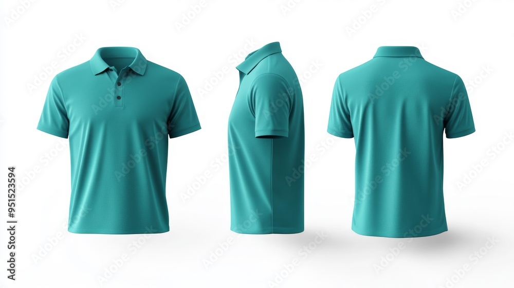 Turquoise polo shirt from three angles Generative AI Turquoise polo shirt from three angles Generative AI