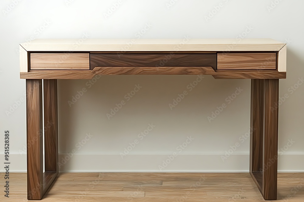 Modern Wooden Desk with Drawers and Square Legs