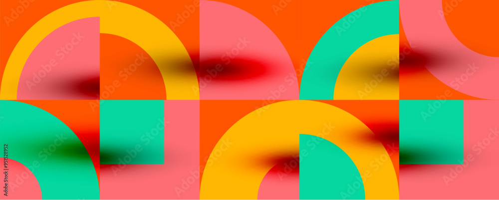 Fototapeta premium Neo memphis geometric pattern with circles, squares. Pop art abstract background for covers, banners, flyers and posters and other templates