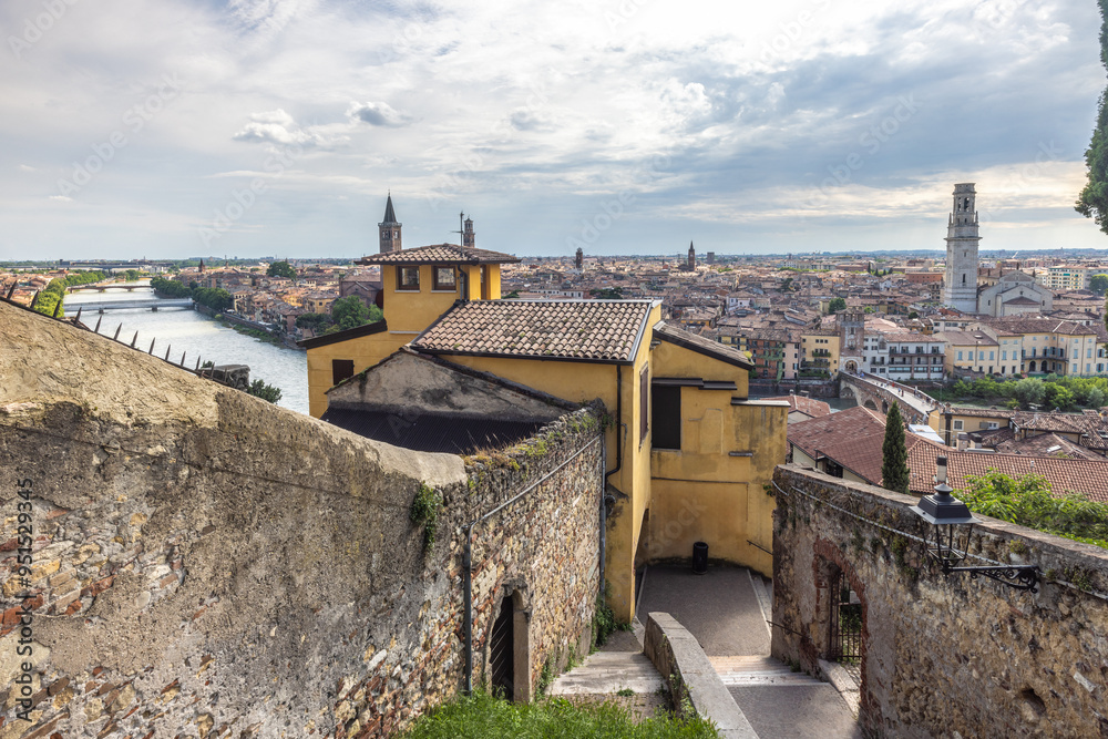 Panoramic view of the Verona city from Castel San Pietro castle, Italy, Europe. Panoramic view of the Verona city from Castel San Pietro castle, Italy, Europe.