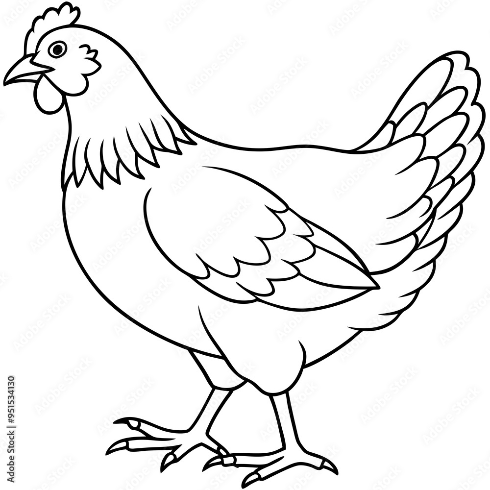 Hen line art isolated on a white background
Hen line art isolated on a white background