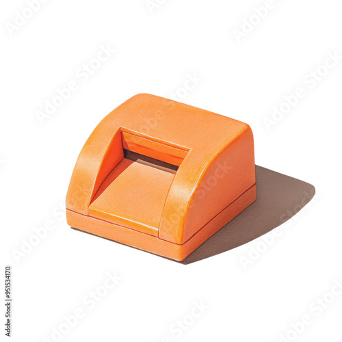 A small orange device with a white background. It is a scanner photo