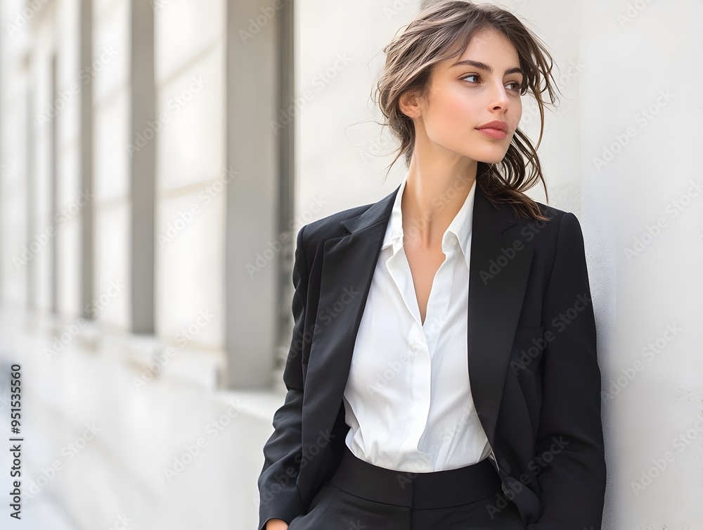 Elegant Businesswoman Striding with Confidence in a Chic Urban Setting Elegant Businesswoman Striding with Confidence in a Chic Urban Setting