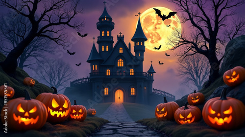 A Halloween background banner for Halloween with pumpkins on the front