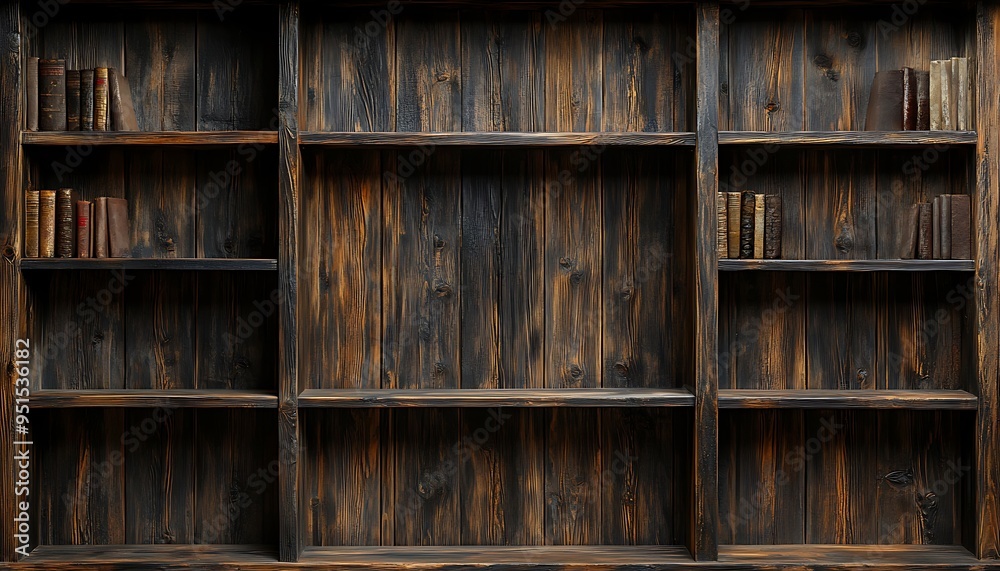 Rustic Wooden Bookshelf with Old Books Rustic Wooden Bookshelf with Old Books