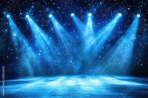 A captivating stage with bright blue lights illuminating the dark background, perfect for performances and events.