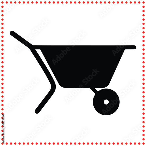 Classic Wheelbarrow Icon Vector Ideal for Construction Branding, Garden Tool Logos, and Landscaping Designs