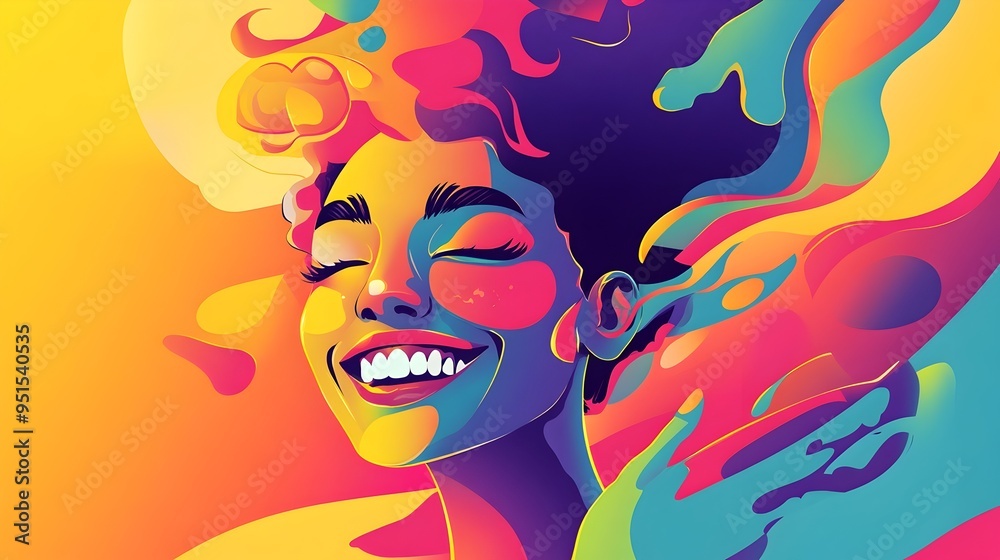Vibrant Smiling Character with Dynamic Hand Gesture and Colorful Gradient Backdrop Vibrant Smiling Character with Dynamic Hand Gesture and Colorful Gradient Backdrop