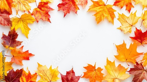 frame of colorful autumn leaves isolated on white background with generative ai