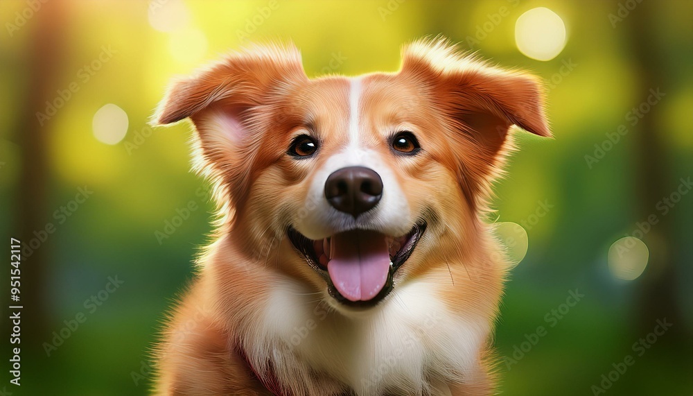 happy dog on blurred green background. portrait of a dog happy dog on blurred green background. portrait of a dog