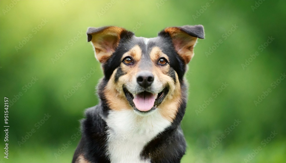 happy dog on blurred green background. portrait of a dog happy dog on blurred green background. portrait of a dog