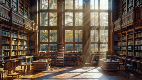 Sunlight Streaming Through Library Windows