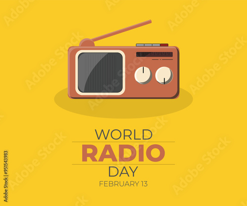World Radio Day (13th February), hand drawn flat line-art Vector Illustration.