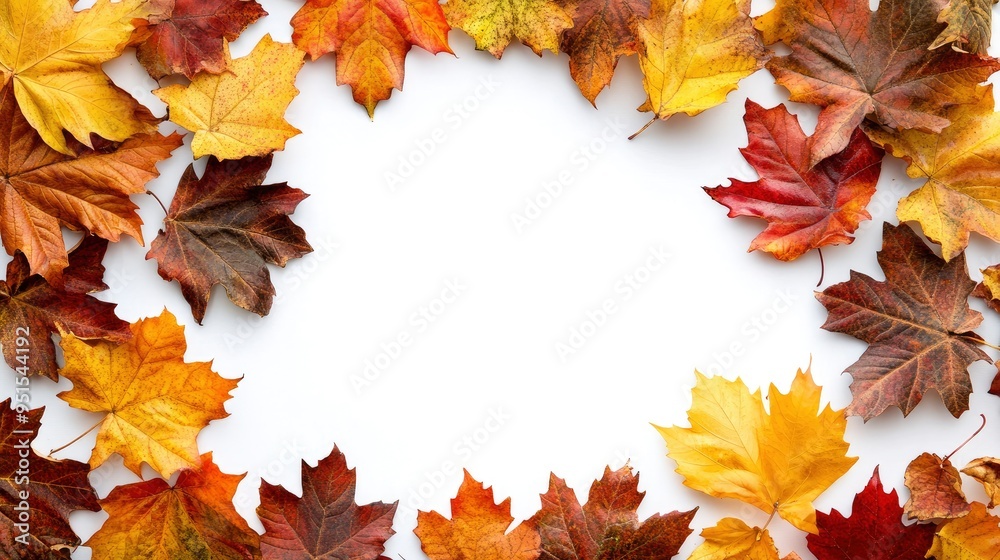 Fototapeta premium frame of colorful autumn leaves isolated on white background with generative ai