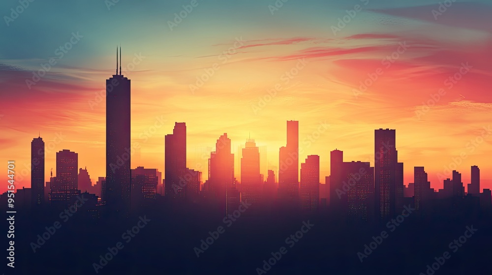 The city skyline bathed in the soft light of dusk, with tall buildings standing silhouetted against a sky ablaze with warm colors. The city skyline bathed in the soft light of dusk, with tall buildings standing silhouetted against a sky ablaze with warm colors.