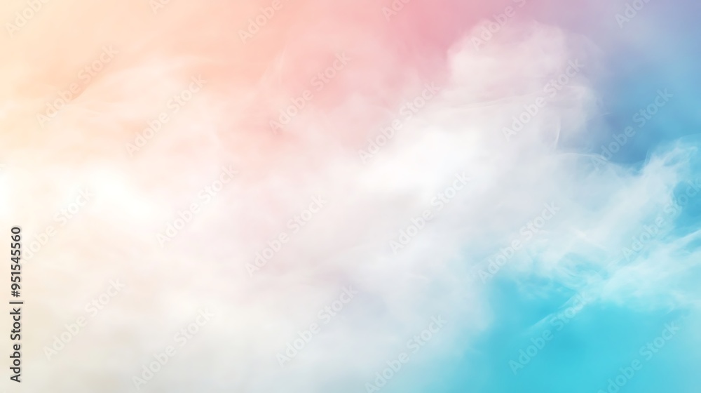 Fototapeta premium A soft pastel gradient background with light, airy clouds and a central space for text