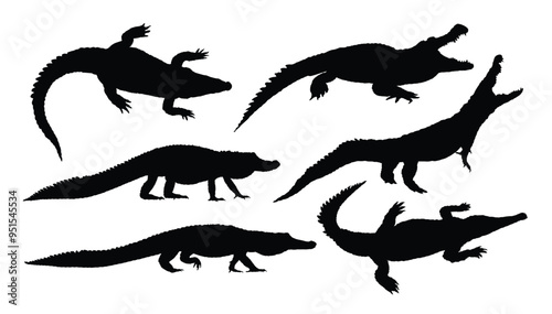 Set silhouettes of large crocodiles.
