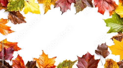 frame of colorful autumn leaves isolated on white background with generative ai