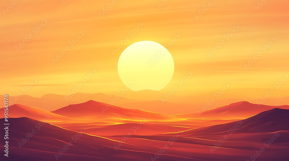 Sunset Over a Mountain Range with a Large Sun Sunset Over a Mountain Range with a Large Sun