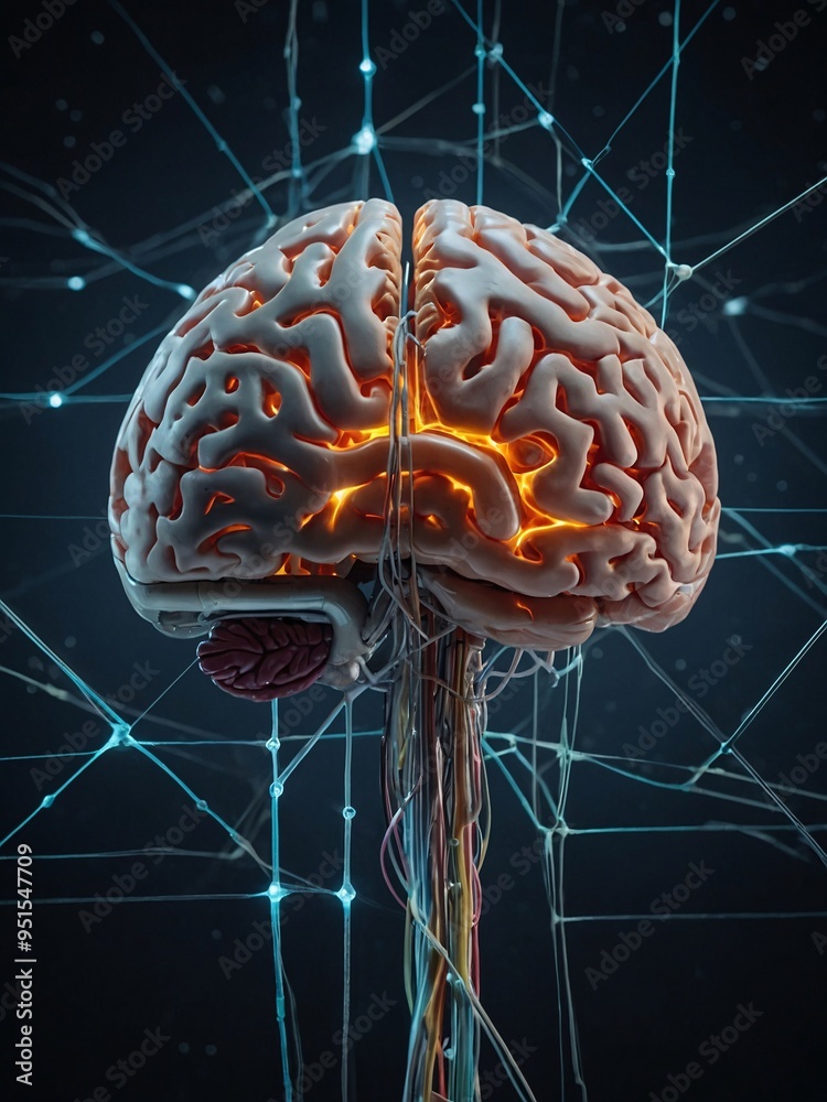 Human brain visuals intertwined with digital networks. Human brain visuals intertwined with digital networks.