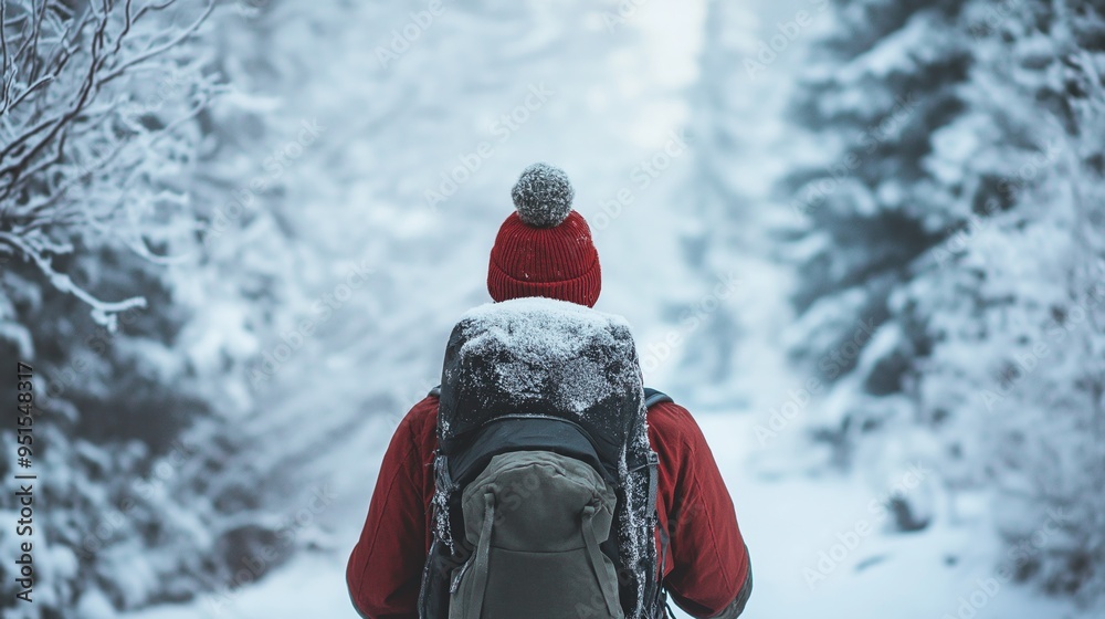 Enthusiastic Hiker in Snowy Landscape