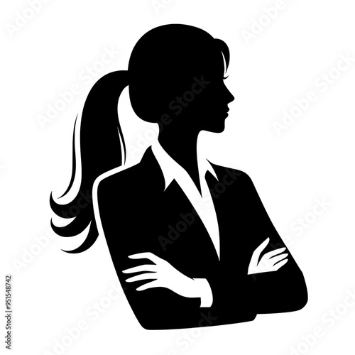 Black vector silhouette of a businesswoman isolated on a transparent background - Business concept