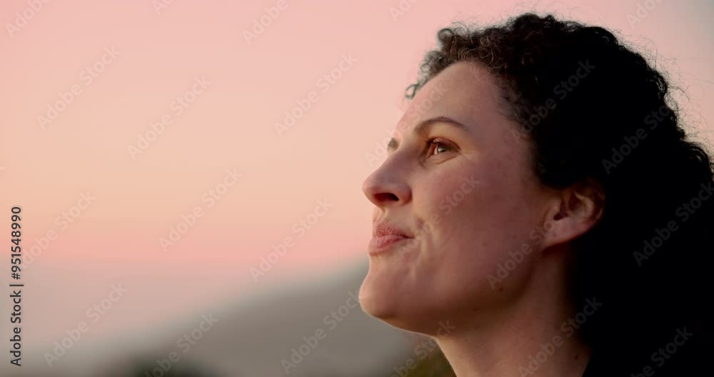 Bottle, woman and drinking water in nature at sunset for hydration, wellness or satisfaction. Person, thinking and container with aqua in evening for minerals, healthy diet or liquid detox on weekend Bottle, woman and drinking water in nature at sunset for hydration, wellness or satisfaction. Person, thinking and container with aqua in evening for minerals, healthy diet or liquid detox on weekend
