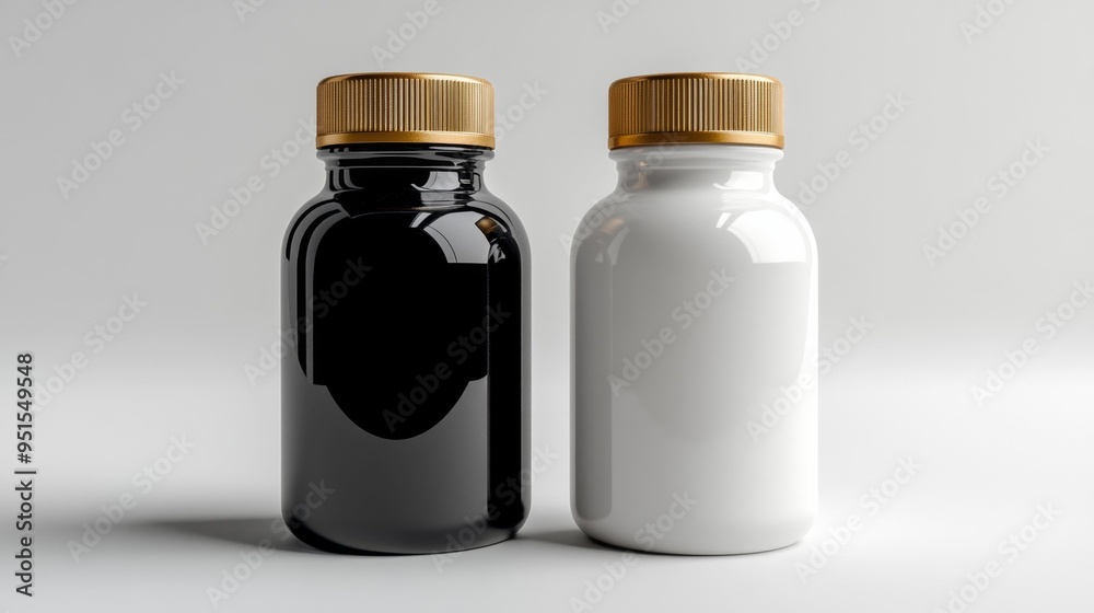Black and White Bottles with Golden Caps Generative AI