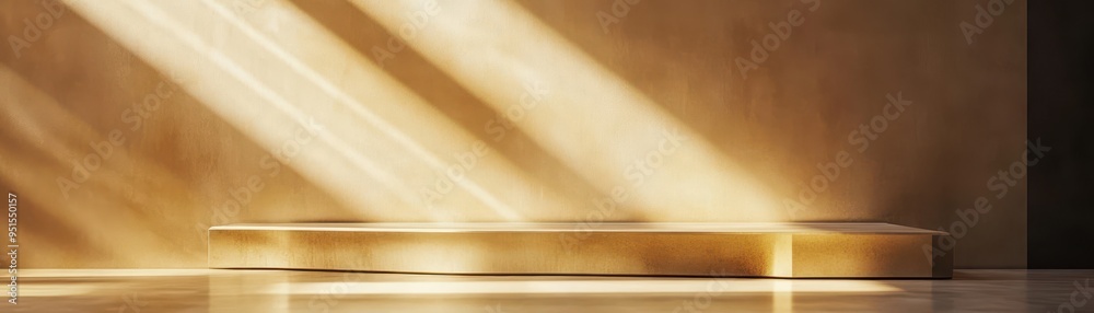 A sleek golden podium bathed in soft sunlight, providing a modern backdrop for displays or presentations. A sleek golden podium bathed in soft sunlight, providing a modern backdrop for displays or presentations.