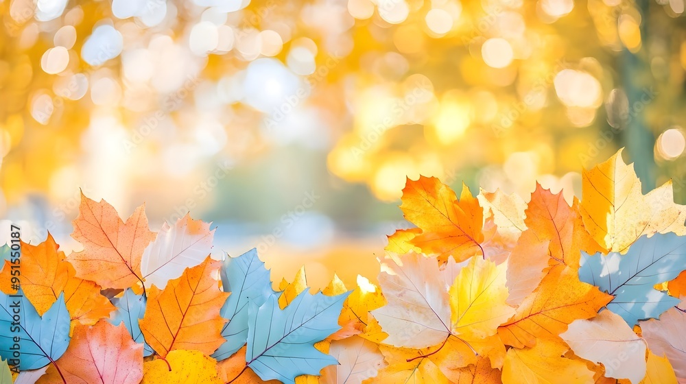 Autumn Leaves Background - Golden, Red & Blue Foliage Autumn Leaves Background - Golden, Red & Blue Foliage