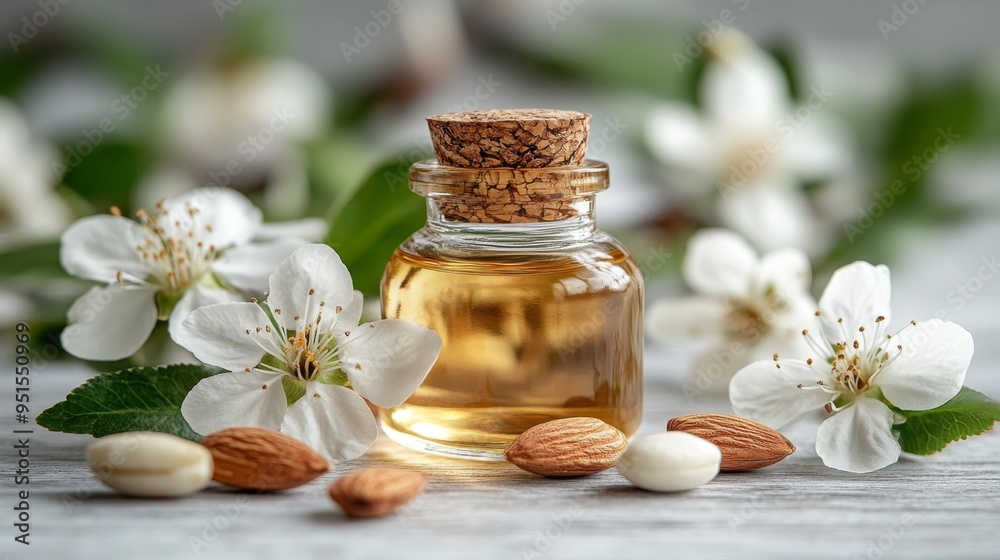 Natural Almond Oil with Blossoms Generative AI