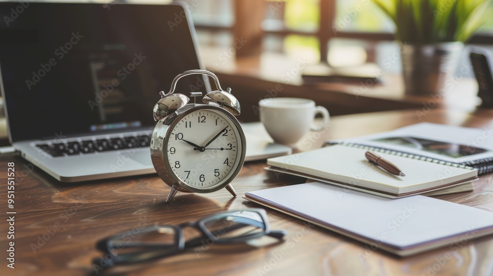 Alarm Clock on a Wooden Desk Alarm Clock on a Wooden Desk