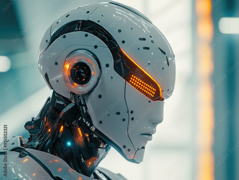 Fototapeta premium Robot Head with Glowing Eyes