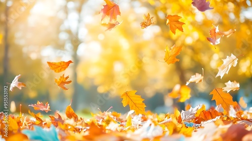 Autumn Leaves Falling - Golden Nature Background