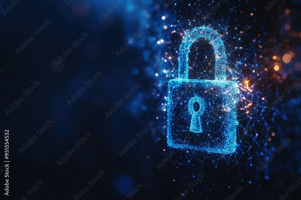 Glowing key locked padlock Glowing key locked padlock
