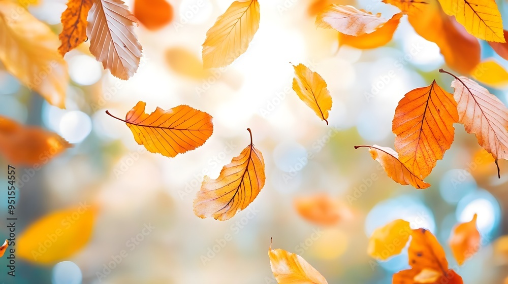 Autumn Leaves Falling, Soft Light, Nature Background