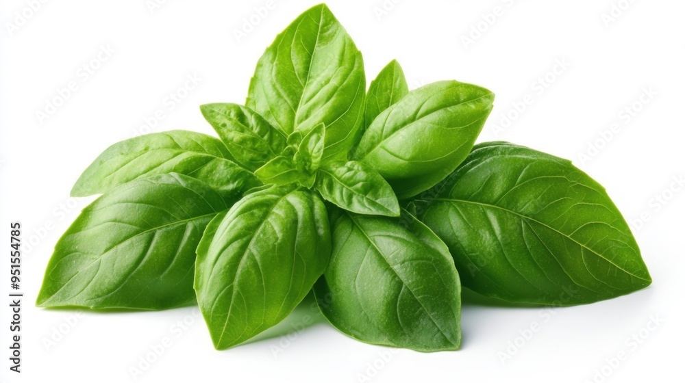Fresh Green Basil Leaves Isolated on White Background Generative AI Fresh Green Basil Leaves Isolated on White Background Generative AI