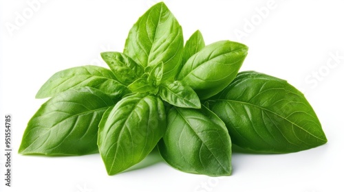 Fresh Green Basil Leaves Isolated on White Background Generative AI