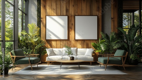 Modern Interior Living Room with Greenery Generative AI