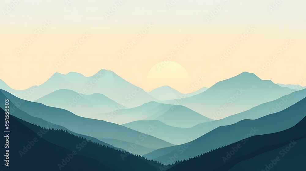 Obraz premium Silhouettes of Mountains at Sunrise