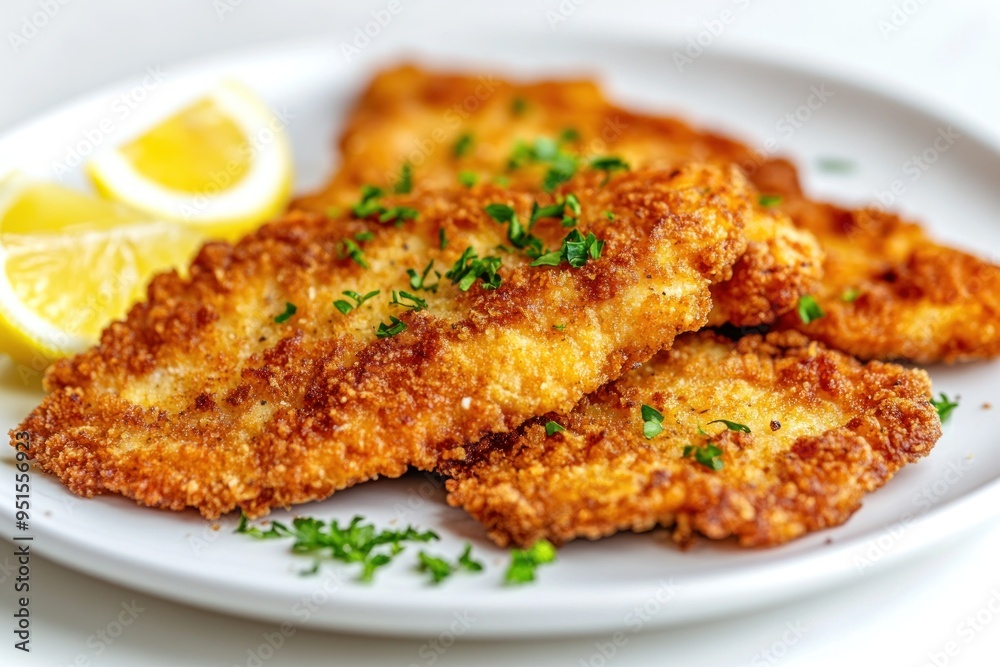 Crispy Fried Chicken Cutlets with Lemon Wedges Crispy Fried Chicken Cutlets with Lemon Wedges
