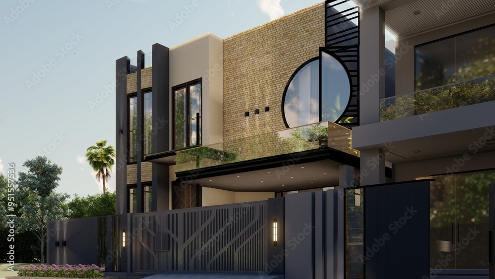 Naklejka premium Modern Villa Exterior design and Front Elevation