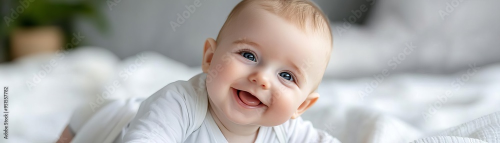 Baby smiling in stroller, outdoor setting, natural light, playful mood, casual candid shot Baby smiling in stroller, outdoor setting, natural light, playful mood, casual candid shot