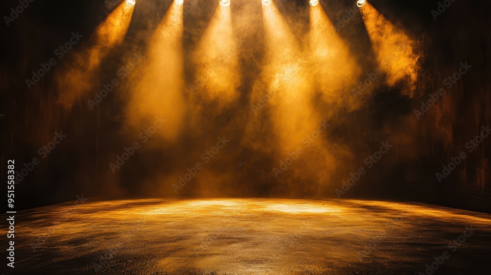 Obraz premium An atmospheric stage with warm lighting and smoky background, perfect for performances and creative displays.