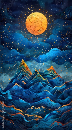 Valley sunrise abstract art poster background