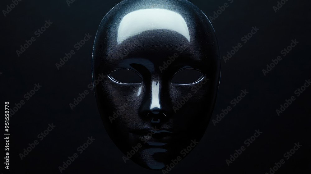 A chilling faceless mask with a smooth, eerie surface reflecting faint light, surrounded by darkness. A chilling faceless mask with a smooth, eerie surface reflecting faint light, surrounded by darkness.
